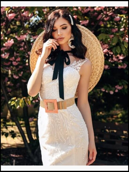 Straw Woven Elastic Stretch Raffia Belt Rattan Buckle Boho main image 6